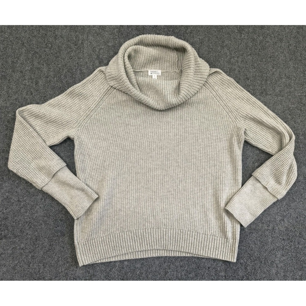 Market & Spruce Gray Rib Knit Turtleneck Slouchy Fit with Thumb Hole Sleeves XL